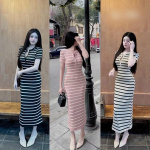 Robe longue élégante et décontractée pour femme, unie, lavable, confortable, taille naturelle, pour polo en soie à manches courtes - Product Image 2