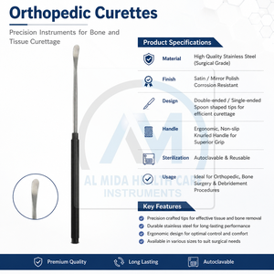 Al Mida Healthcare Stainless Steel Bone Curettes Reusable Orthopedic Surgical Instruments Class II ISO13485 Certified Manual - Product Image 6