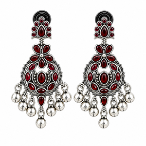 Direct Factory Antique Silver-Plated Trendy Chandelier Earring Pear Cut Red Crystal Bezel Setting Women <b>Wedding</b> Bulk Wholesaler - Product Image 1