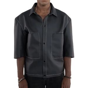 Camisas Casuales de Cuero Auténtico de Inspiración Vintage para Hombre, Cierre de Botones, Cuero de Oveja Suave y Transpirable, Venta al Por Mayor Premium OEM - Product Image 5