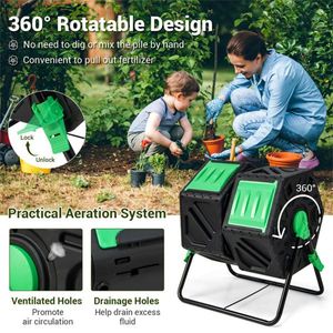 Compostiera da Giardino da 130L con Porte Scorrevoli e Aeratore per Compostaggio - Product Image 3