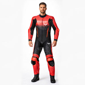 Traje de Cuero Personalizado Rojo y Negro de Una Pieza para Motociclismo de Carreras, Equipo de Protección para Motociclistas Profesionales - Product Image 3