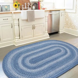 Alfombra Ovalada de Yute Trenzado Azul, Estilo Oriental Geométrico, Reversible, Lavable, Apta para Mascotas, Antideslizante, Hecha a Mano, de Pelo Corto y Grosor Medio - Product Image 2