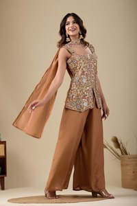Pure Viscose Chinon Embroidered Women's Ethnic <b>Wedding</b> Party Wear Kurti Pant Dupatta Set Full SEQUENCE COADING EMBROIDERY Work - Product Image 2