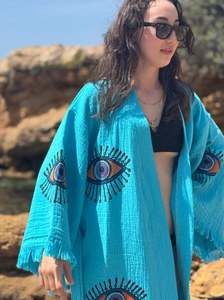 Articles faits main pour filles et femmes : Kimono tendance en tissu, nouveau design imprimé, coloré, motif œil protecteur, pour usage quotidien - Product Image 6