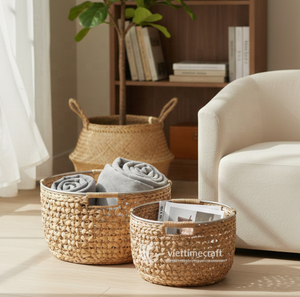 Paniers de rangement en jacinthe avec poignées - Petites/grandes tailles |   Ensemble de meubles en osier en gros - Product Image 5