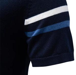 Camiseta Casual de Punto para Hombre, Cuello Redondo, Manga Corta, Color Azul, Corte Regular, Diseño con Ribete en Contraste - Product Image 4