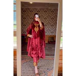 Heavy Pure Viscose <b>Velvet</b> Party Wear Set <b>Top</b> Bottom & Dupatta-Size 2XL - Product Image 6