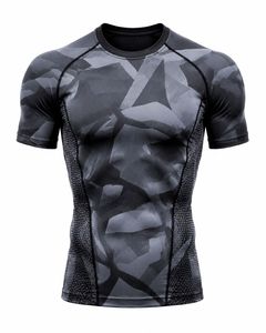 Men's <b>White</b> Short Sleeve Compression T-<b>Shirts</b> Heat-Transfer Printed Quick Dry <b>Slim</b> <b>Fit</b> Sporty O-Neck Knitted Canvas Breathable - Product Image 3