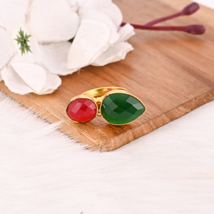 Anillo Clásico de Dos Piedras Nano Garnet Hydro y Green Hydro, Hecho a Mano, de Latón Chapado en Oro, Joyería con Piedras Preciosas para Mujer - Product Image 2