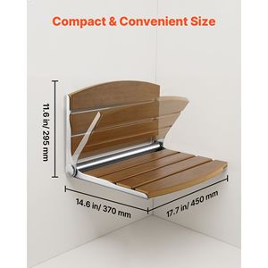 Asiento de Ducha Plegable de 17.7 Pulgadas con Respaldo, Montado en la Pared, Asiento Abatible para Baño o Pasillo, Banco de Apoyo - Product Image 2