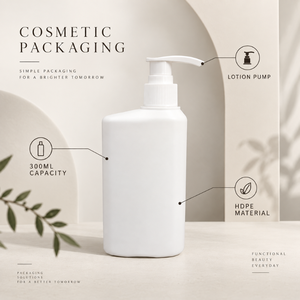 Flacon pompe pour lotion de soin beauté |   Conteneur cosmétique en HDPE de 300 ml pour les soins de la peau, le shampooing, les soins capillaires, le gel douche et les produits de soins personnels - Product Image 5