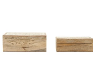 Boîte à bijoux en bois rectangulaire avec couvercle, design minimaliste, motif sculpté, conteneur de rangement à 1 niveau - Product Image 3