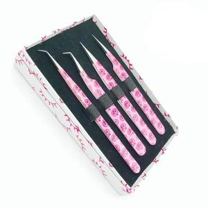<b>Pink</b> Skull Pattern Eyelash Tweezers <b>Set</b> Stainless Steel Precision <b>Tools</b> in Box Packaging - Product Image 6