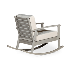 เก้าอี้โยกไม้ยูคาลิปตัสสีเทาดริฟท์วูดพร้อมเบาะสีกรมท่าสำหรับใช้ในสวน - Product Image 1