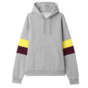 Sudadera con Capucha Extra Grande para Hombre, Diseño Color Block en Gris, Amarillo y Borgoña, Manga Regular, Estilo Casual Otoñal, Felpa Francesa, 100% Algodón - Product Image 3