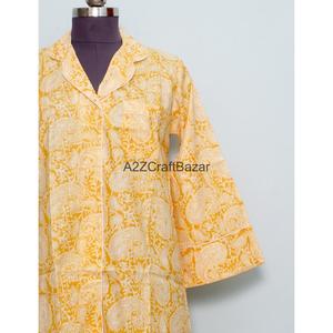 Vintage Floral Block Printed 100% Cotton Midi Dress Eco-Friendly Hip Hop Party Bell Sleeve Turn-down Collar Button - Product Image 2