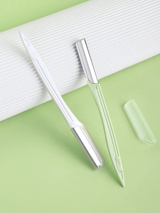 Rasoir à sourcils 2 lames en acier inoxydable, rasoirs de sécurité pour épilation, tondeuse pour le visage et le corps, pour femme, vert et blanc, design moderne - Product Image 4