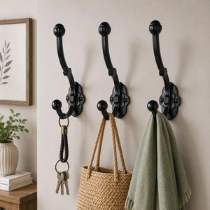 SHUBHAM Black Vintage Wall <b>Hook</b> Decorative Double Coat <b>Hook</b> Hand Forged Hanging <b>Rail</b> for Bathroom Entryway Bedroom - Product Image 6