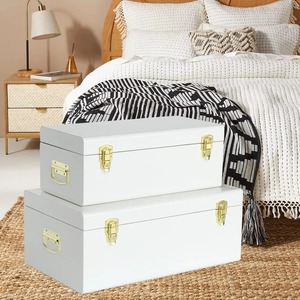White Metal Trunk With Gold Latches Multipurpose <b>Storage</b> <b>Chest</b> Perfect For Clothes Books Keepsakes And Travel Accessory <b>Storage</b> - Product Image 5