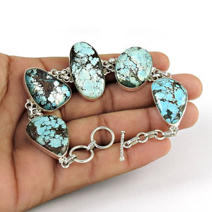 Pulsera de piedras preciosas turquesa azul cielo hecha a mano con plata de ley 925, pulseras de plata al por mayor, joyería bohemia para ella - Product Image 3