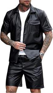 Shorts en cuir véritable pour homme, noirs, décontractés, style club, avec poches, fermeture éclair courte, en peau d'agneau, toucher doux - Product Image 4