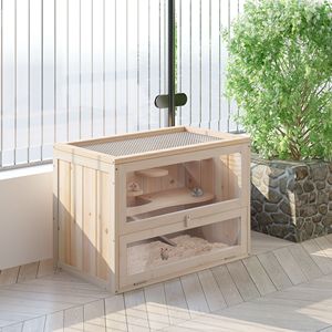 Habitat di criceto a 2 livelli con struttura in legno di abete apribile con porta anteriore e scala stabile in legno di piccole dimensioni forniture per animali - Product Image 2