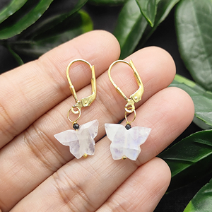 Rainbow Moonstone Butterfly Earrings – Sterling Silver Lever <b>Back</b> Dangle for Women, Handmade Jewelry Gift - Product Image 4
