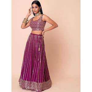 Grande tenue de fiançailles en georgette à paillettes violet foncé Lehenga Choli - Product Image 5