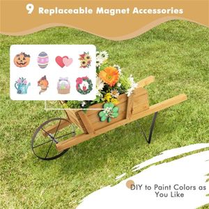 2-in-1 Smart Wheelbarrow Planter with 9 Magnetic Accessories Wooden Wagon for Garden Yard - Product Image 2