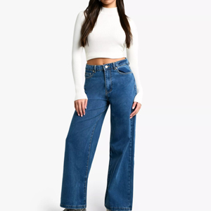 High Waist Womens Wide Leg <b>Denim</b> Jeans Blue Loose Straight Pants Streetwear Vintage <b>Stretch</b> Trousers For Daily Use - Product Image 1