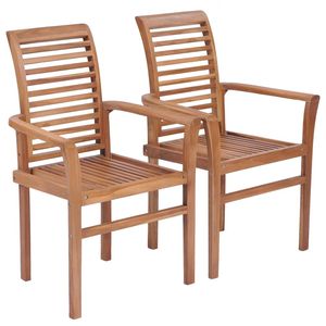 Sedie da pranzo impilabili in Teak solido 2 pezzi per uso giardino - Product Image 2