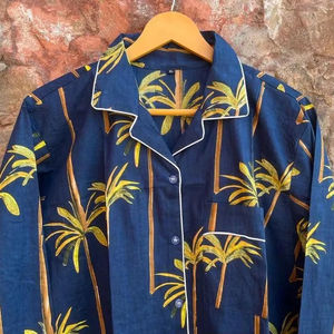 Conjunto de pijama de algodón ultrasuave para mujer, vestido de noche de bloque Floral, tela tejida de lujo, Camisa lisa, pantalones, combinación de ropa de dormir informal - Product Image 1