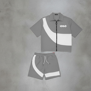 Ensemble coupe-vent deux pièces personnalisé pour homme, veste courte et short, patchwork, fermeture éclair, en nylon et polyester, style streetwear - Product Image 2