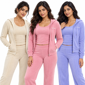 Custom Logo <b>Women</b> Casual Hoodies Pants 3 Piece Slim Fit Terry Towel Crop Hoodie and <b>Sweatpants</b> Sets Training Wear Sets - Product Image 4