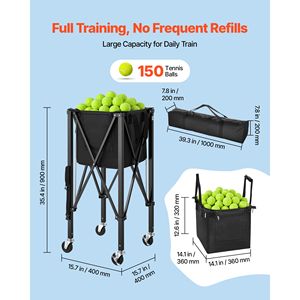 Cesto per Palline da Tennis in Alluminio Leggero, Carrello Pieghevole per Pickleball, Facile da Usare, Capacità 150 Palline, Materiale in Poliestere Resistente - Product Image 2