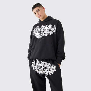 Ensemble survêtement homme noir avec sweat à capuche et pantalon de jogging à motifs graffiti - Product Image 6