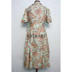 Vestido Midi de Algodón con Estampado Floral Indio, Estilo Bohemio, Estampado a Mano, Mangas Cortas, Corte en A, Informal, para Mujer - Product Image 6