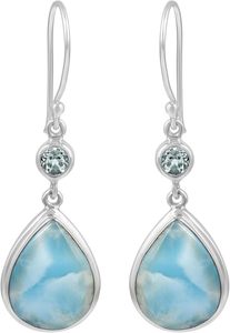 Nouvelles boucles d'oreilles en forme de goutte d'eau en larimar et topaze bleue, en argent sterling 925, style celtique, bijoux fins, cadeaux pour femmes - Product Image 4