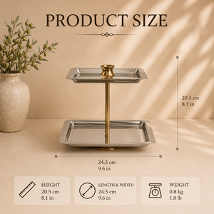 Premium Stainless Steel Two Tier Rectangular Serving <b>Stand</b> with Gold Finish Frame Durable Display Organizer for Desserts - Product Image 2