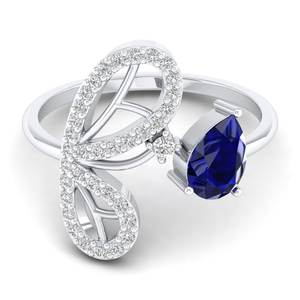 Anillos REYES de Oro Sólido de 14K de Primera Calidad con Zafiro Azul Corte Pera de 0.75 Quilates para Mujer, Joyería de Moissanita con Certificación GRA - Product Image 5