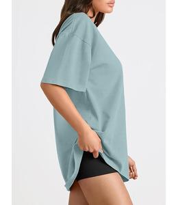 Camiseta de Mujer 100% Algodón Sólido, Manga Corta, Cuello con Hombros Caídos, Estilo Holgado, Casual, Transpirable, de Bangladesh, Superventas - Product Image 3