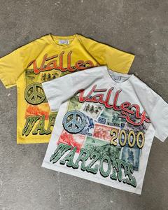 Camiseta de Manga Larga para Hombre VALLE, Talla Grande, Estilo Urbano, Cuello Redondo, Estampado Gráfico, Jersey de Algodón, Diseño de Perro, Blanco Amarillo, Lavado Ácido - Product Image 3