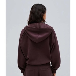 <b>Women's</b> <b>Burgundy</b> Hooded Zipper Sweatshirt Regular Fit Cotton Bamboo Knitted Casual Autumn Wear - Product Image 2