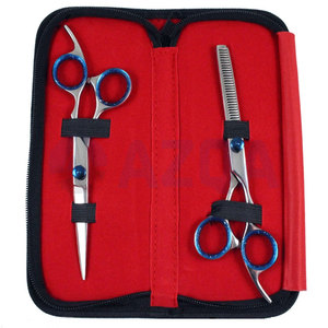 Professional Stainless Steel Hair Cutting and Thinning Scissors <b>Set</b> with Adjustable <b>Screw</b> Finger Rest and PU Leather Case - Product Image 6