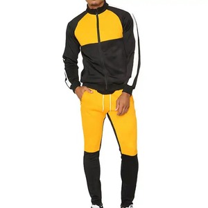 Men Color Blocking Tracksuit Set Full Sleeve Zipper Front Sporty Style Breathable Polyester Autumn Wear - Product Image 1