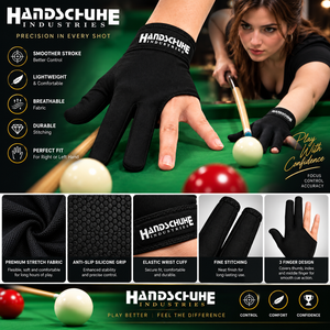 Gant de billard OEM Handsche Industries, demi-doigts, en polyester, pour droitier, 3 doigts pour joueur droitier - Product Image 4