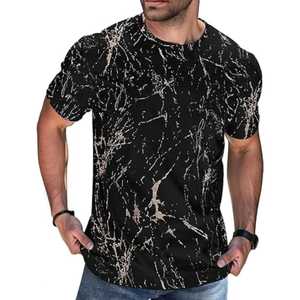 Camiseta de Manga Corta para Hombre, Estampado de Mármol Negro, Corte Regular, Cuello Redondo, Estampado Digital, Tejido Transpirable de Poliéster - Product Image 6