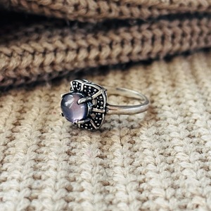 Bague vintage fleurie en argent plaqué 925, pierre précieuse, bague de fiançailles, améthyste, pour femme - Product Image 4