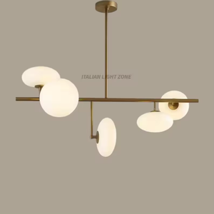 Premium 5-<b>Light</b> Mid Century Sputnik Chandelier Raw Brass Glass Globe LED Pendant Retro Adjustable Height High Brightness <b>Dining</b> - Product Image 2